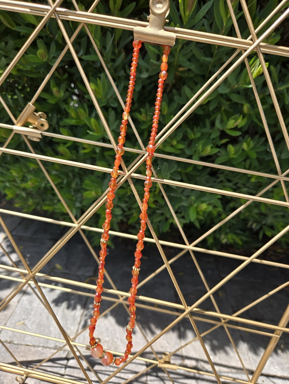 High Quality Red/Orange Agate And Brass Necklace.